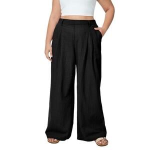 Halara womans size S high waisted plicated side pocket wide leg cotton pants NEW